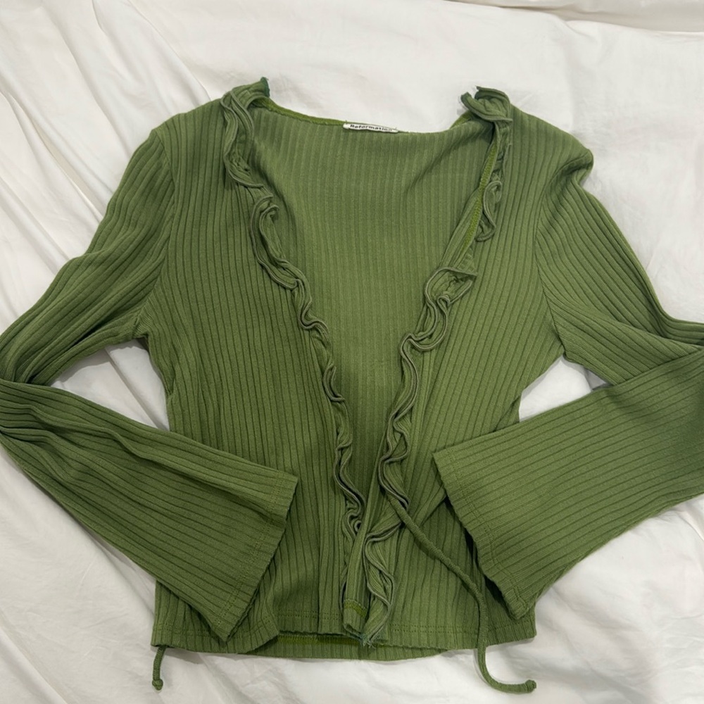 Reformation Gellar Ruffle Knit Top Crocodile - Size S